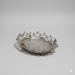 Silver wedding tray with branches and angels